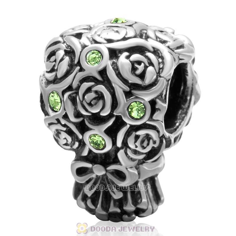 925 Sterling Silver Wedding Bouquet Bead Peridot Crystal Charm