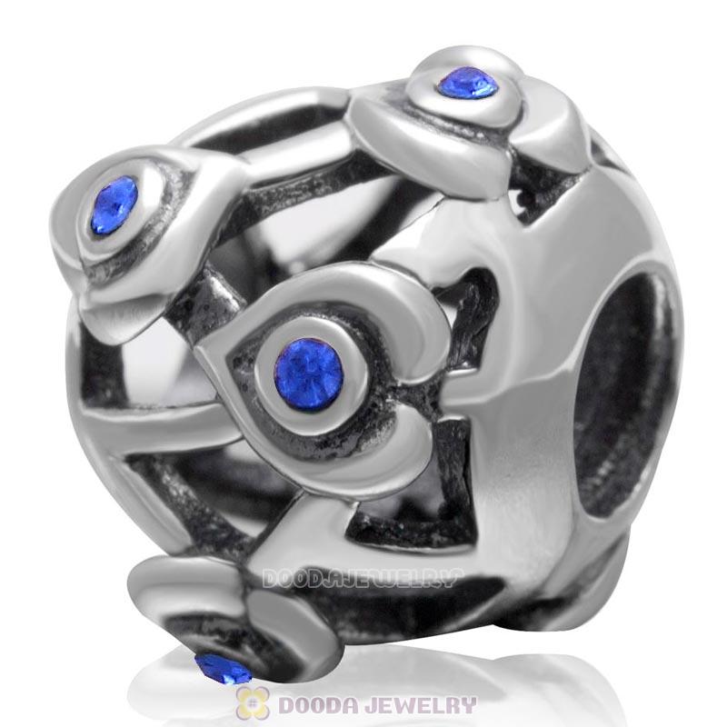925 Sterling Silver Love with Sapphire Crystal European Bead