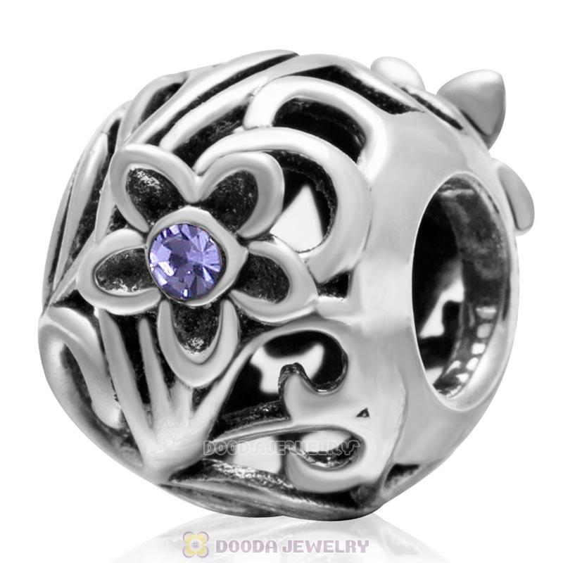 Daisy Flower with Tanzanite Crystal 925 Sterling Silver Charm Bead