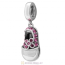 Rose Crystal Baby Shoe Dangle 925 Sterling Silver Charm 