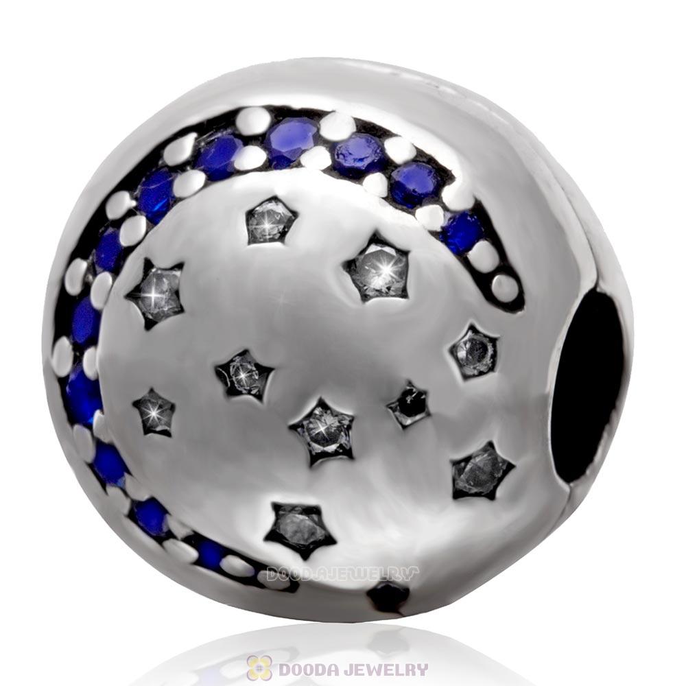 Sterling Silver Twinkling Night with Sapphire CZ Stone Clip Beads