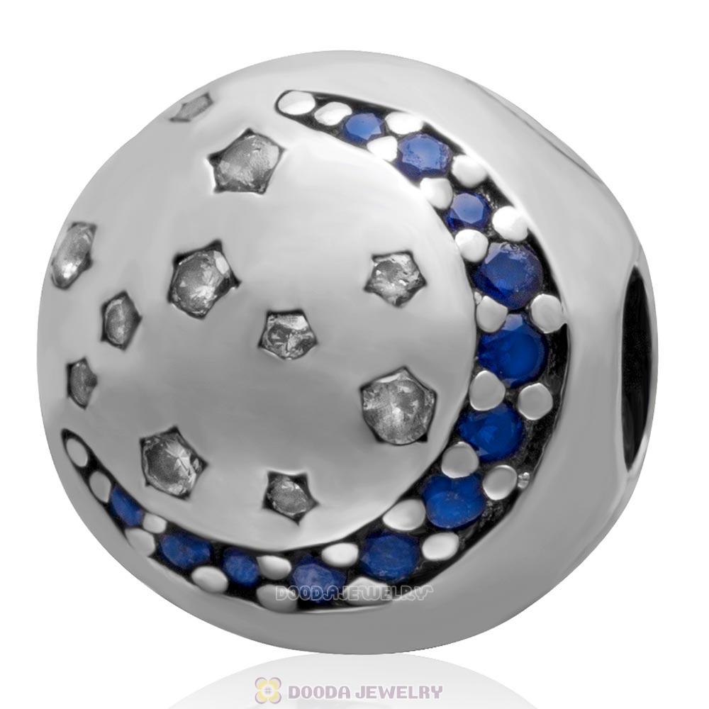 Sterling Silver Twinkling Night with Sapphire CZ Stone Clip Beads