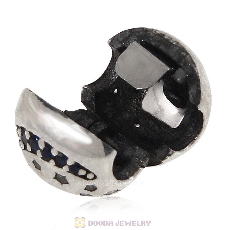 Sterling Silver Twinkling Night with Sapphire CZ Stone Clip Beads