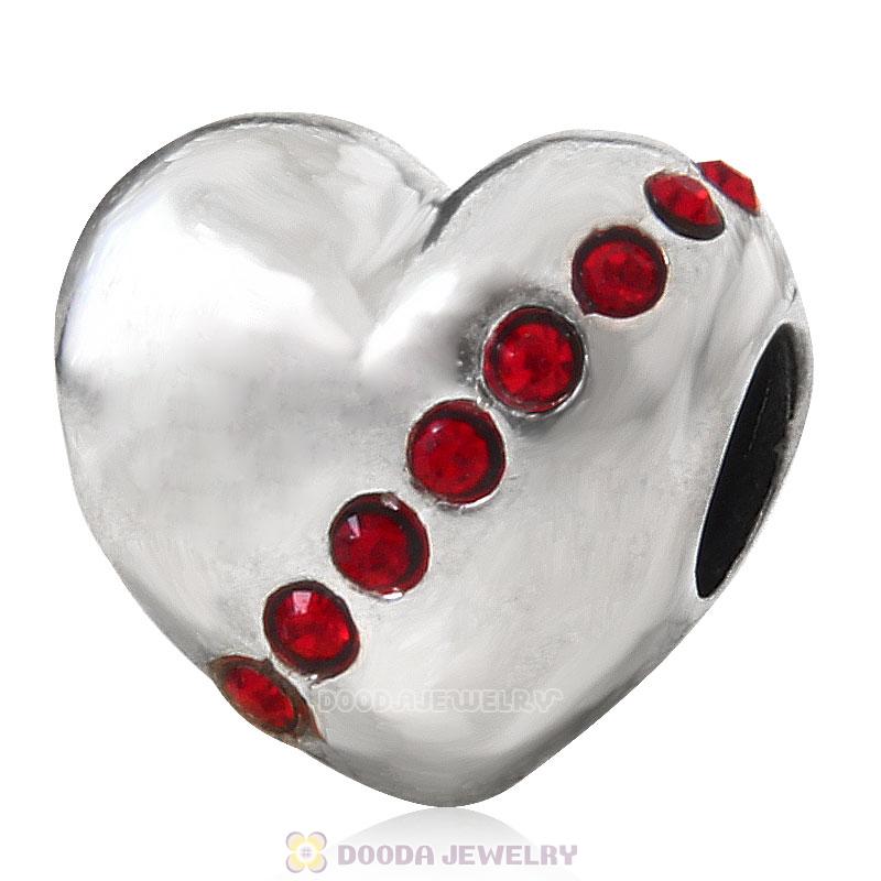 925 Sterling Silver Lt Siam Crystal Sister Heart Love Bead
