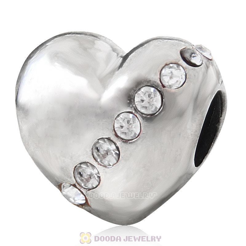 925 Sterling Silver Clear Crystal Sister Heart Love Bead