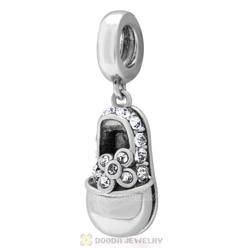 Clear Crystal Baby Shoe Dangle 925 Sterling Silver Charm 