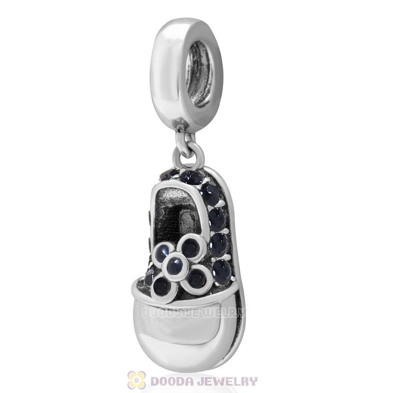 Jet Crystal Baby Shoe Dangle 925 Sterling Silver Charm 