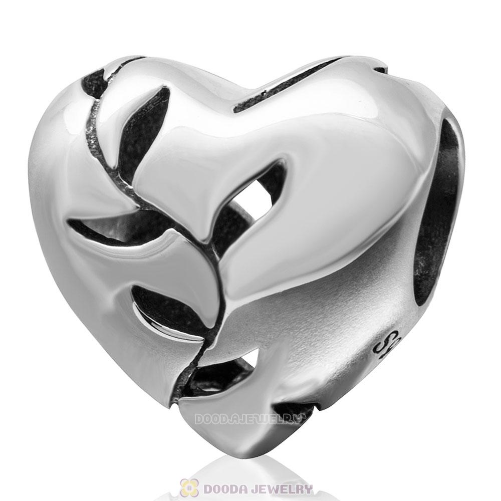925 Sterling Silver Willows Open Heart Charm Bead