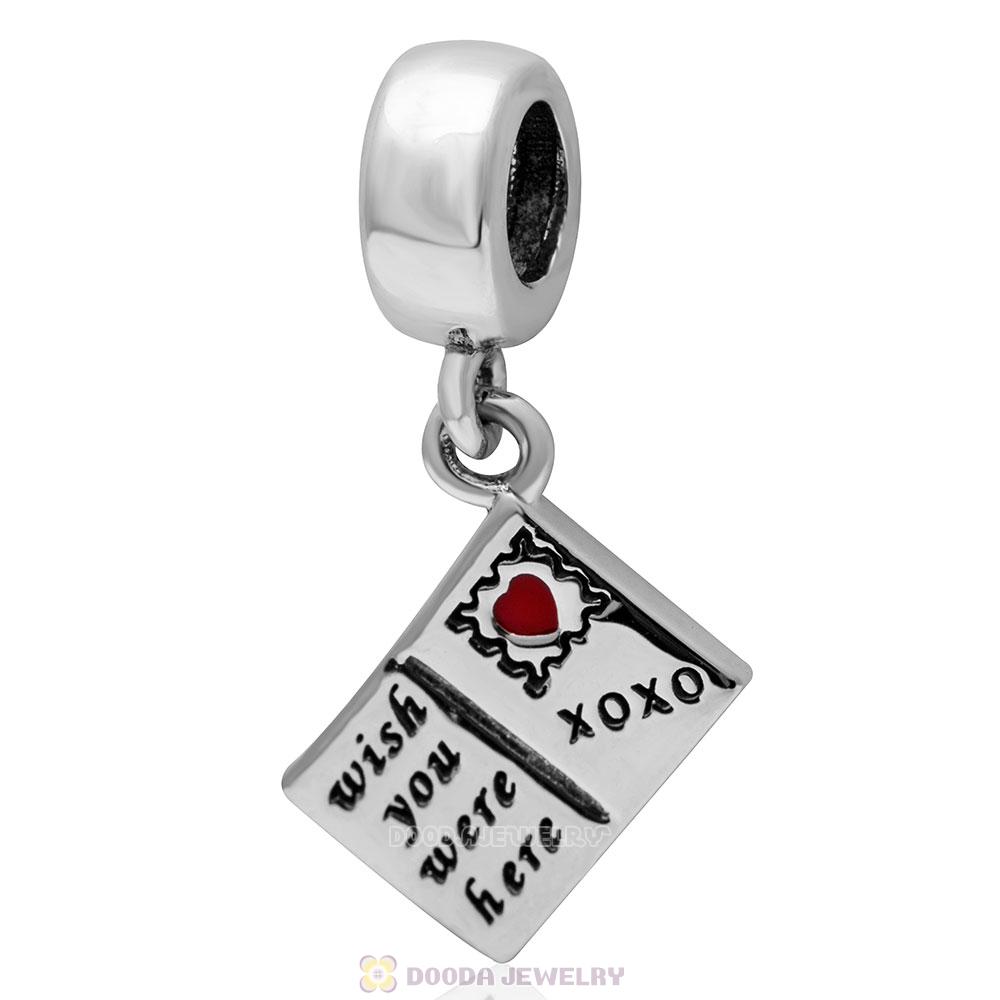 925 Sterling Silver Wish You Were Here Postcard Charm