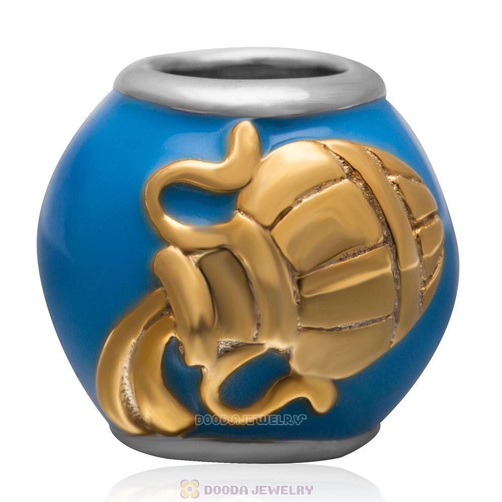 925 Sterling Silver Enamel Charm Zodiac Sign Aquarius Bead 