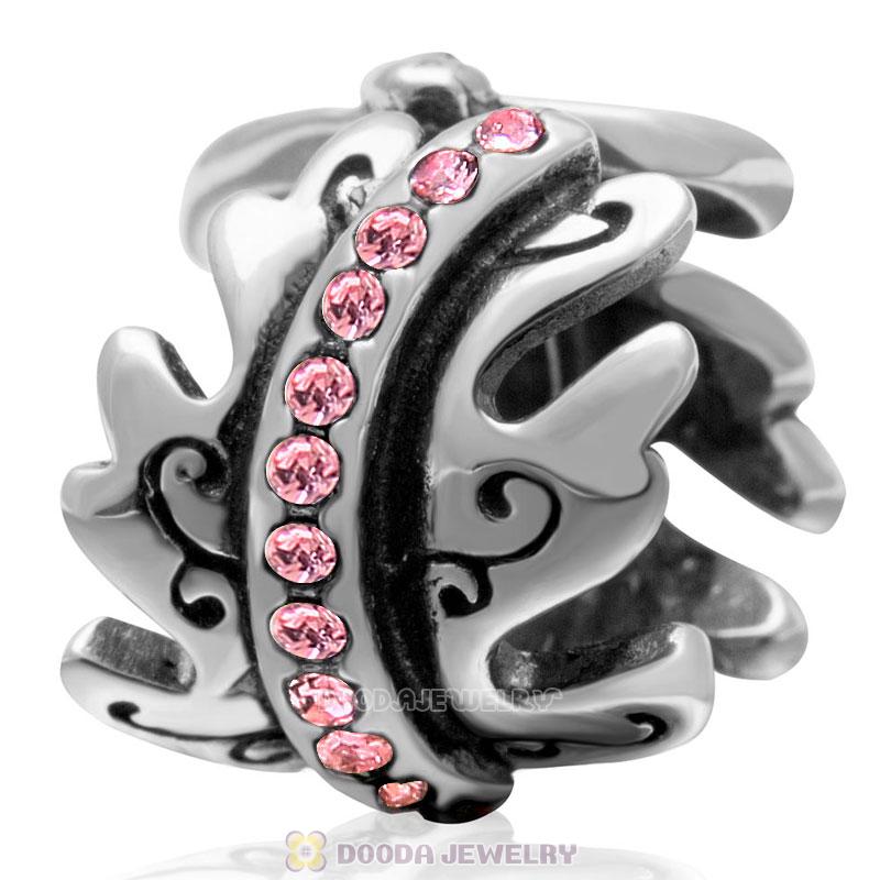 925 Sterling Silver Lt Rose Crystal Spacer Charm Bead
