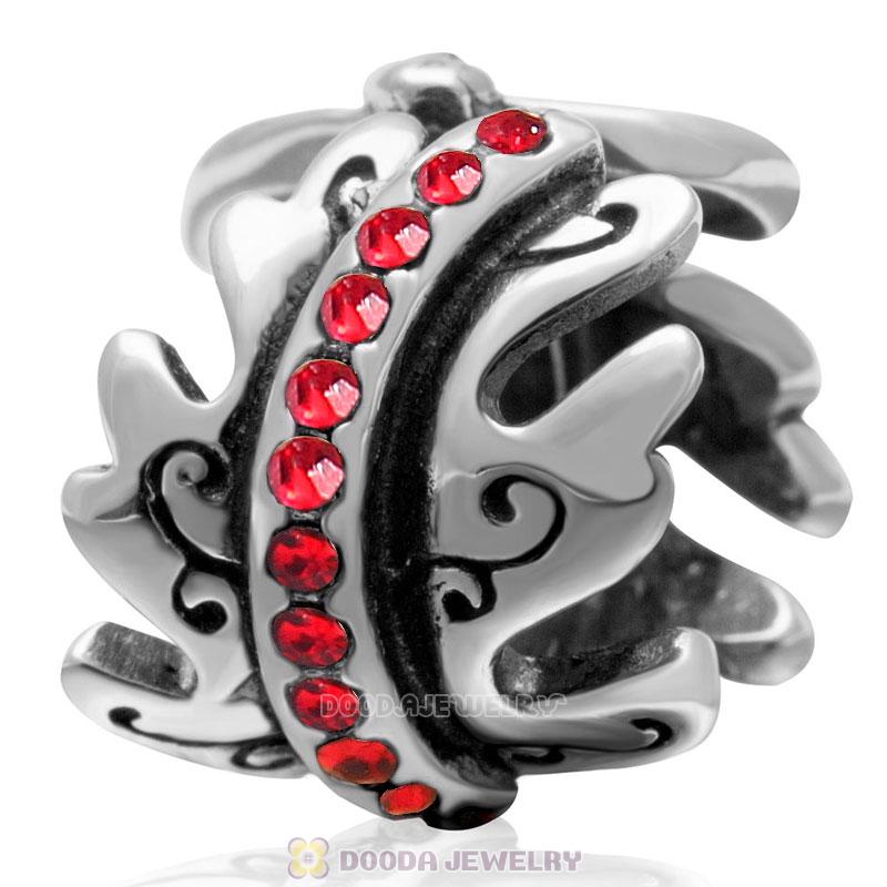 925 Sterling Silver Lt Siam Crystal Spacer Charm Bead