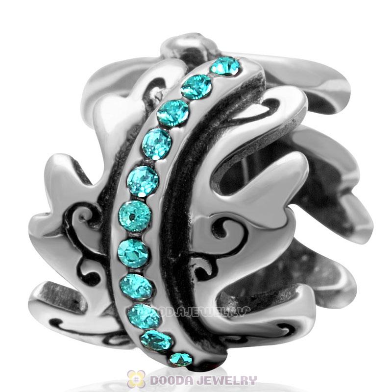 925 Sterling Silver Blue Zircon Crystal Spacer Charm Bead