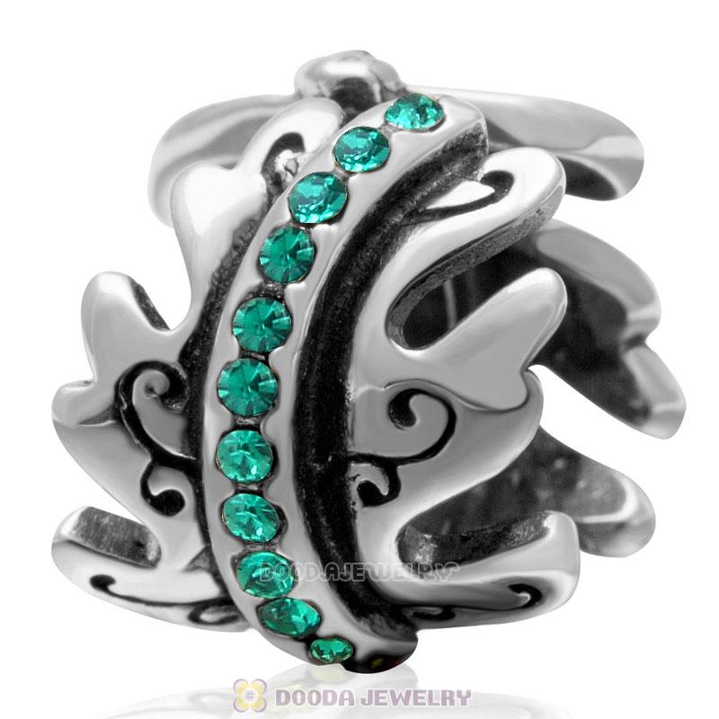 925 Sterling Silver Emerald Crystal Spacer Charm Bead