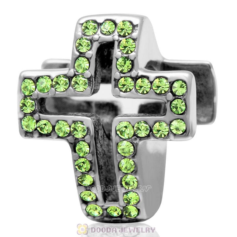 Peridot Crystal Pave Christian Cross Charm 925 Sterling Silver 