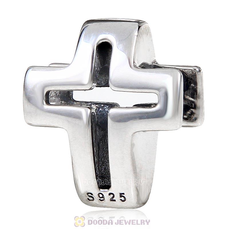 Violet Crystal Pave Christian Cross Charm 925 Sterling Silver 