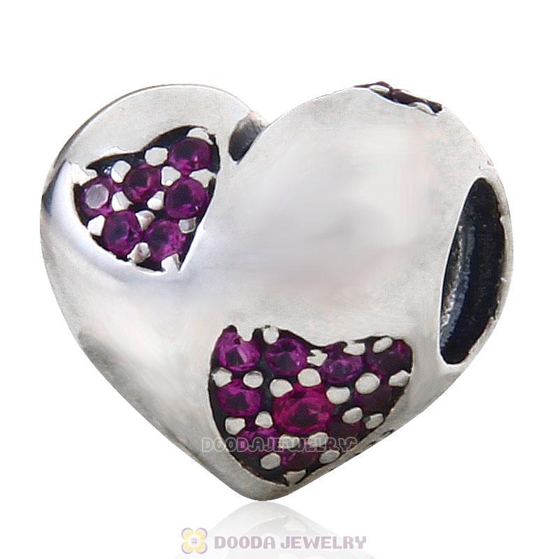 925 Sterling Silver Fuchsia Cz Heart Bead