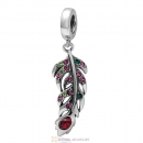 925 Sterling Silver Winter Feather Colorful Crystal Charm