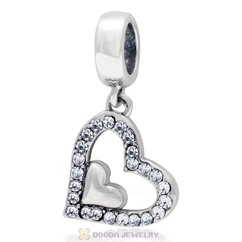 925 Sterling Silver Clear Crystal Heart Pendant Charm