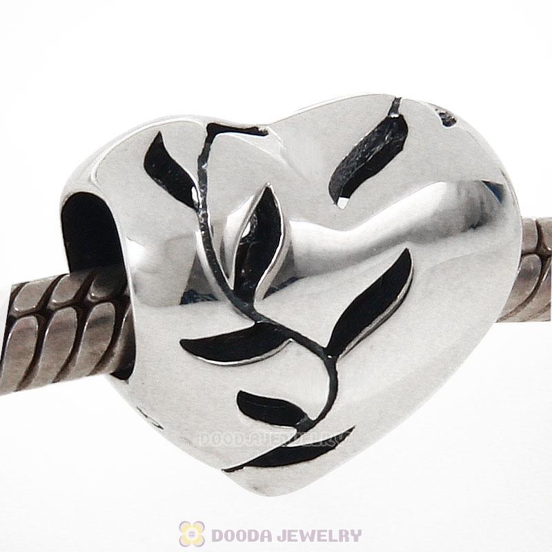 925 Sterling Silver Willows Open Heart Charm Bead