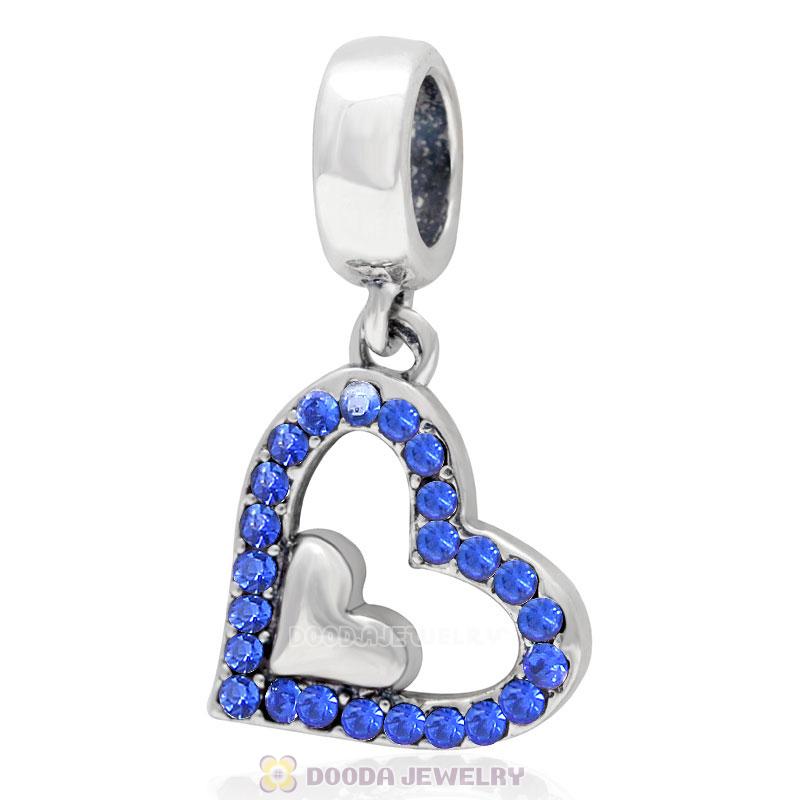 925 Sterling Silver Sapphire Crystal Heart Pendant Charm
