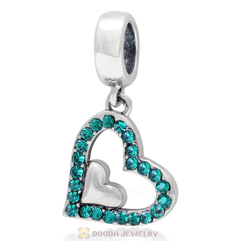 925 Sterling Silver Emerald Crystal Heart Pendant Charm
