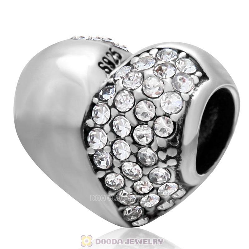 925 Sterling Silver Clear Sparkly Crystal Heart Bead 