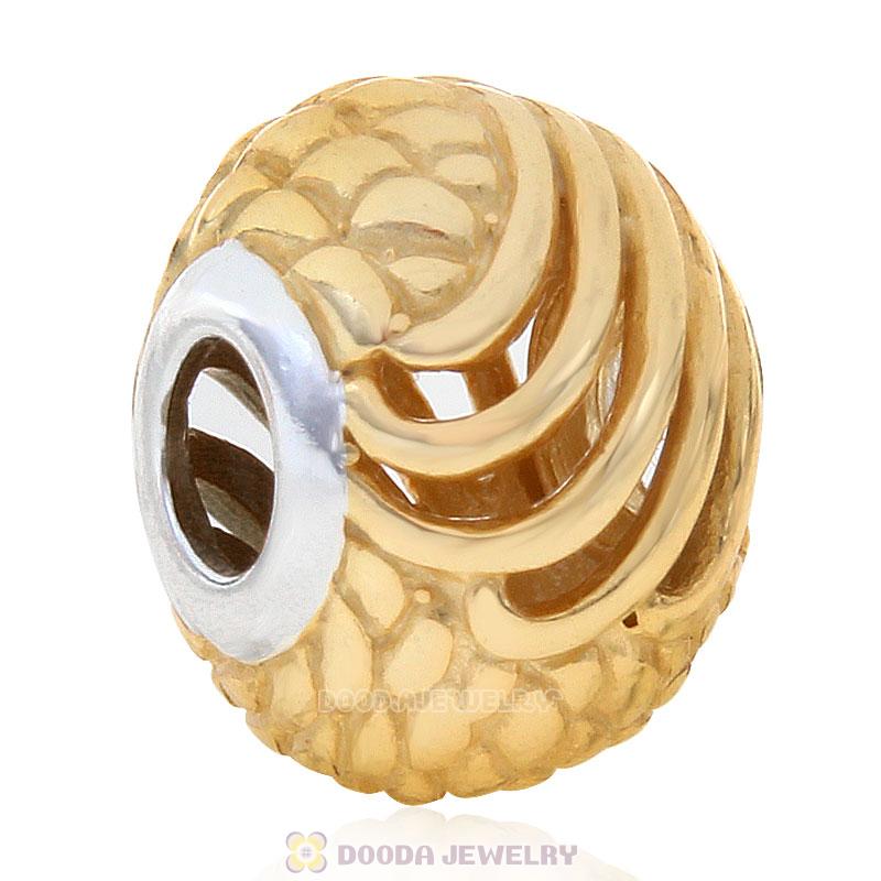 Sterling Silver Angelic Feathers Wings Charm European Gold Plated Bead