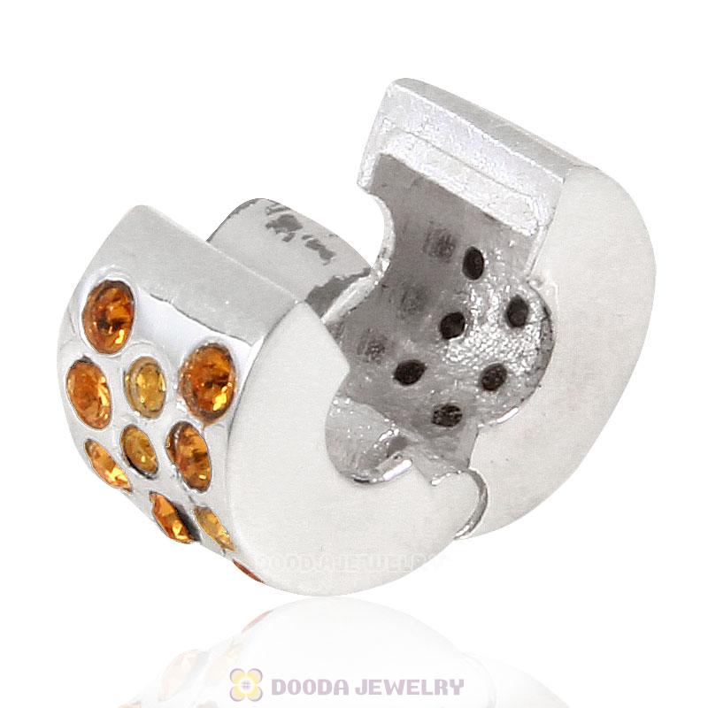 Sterling Silver Glimmer Clip Beads with Topaz Austrian Crystal European Style