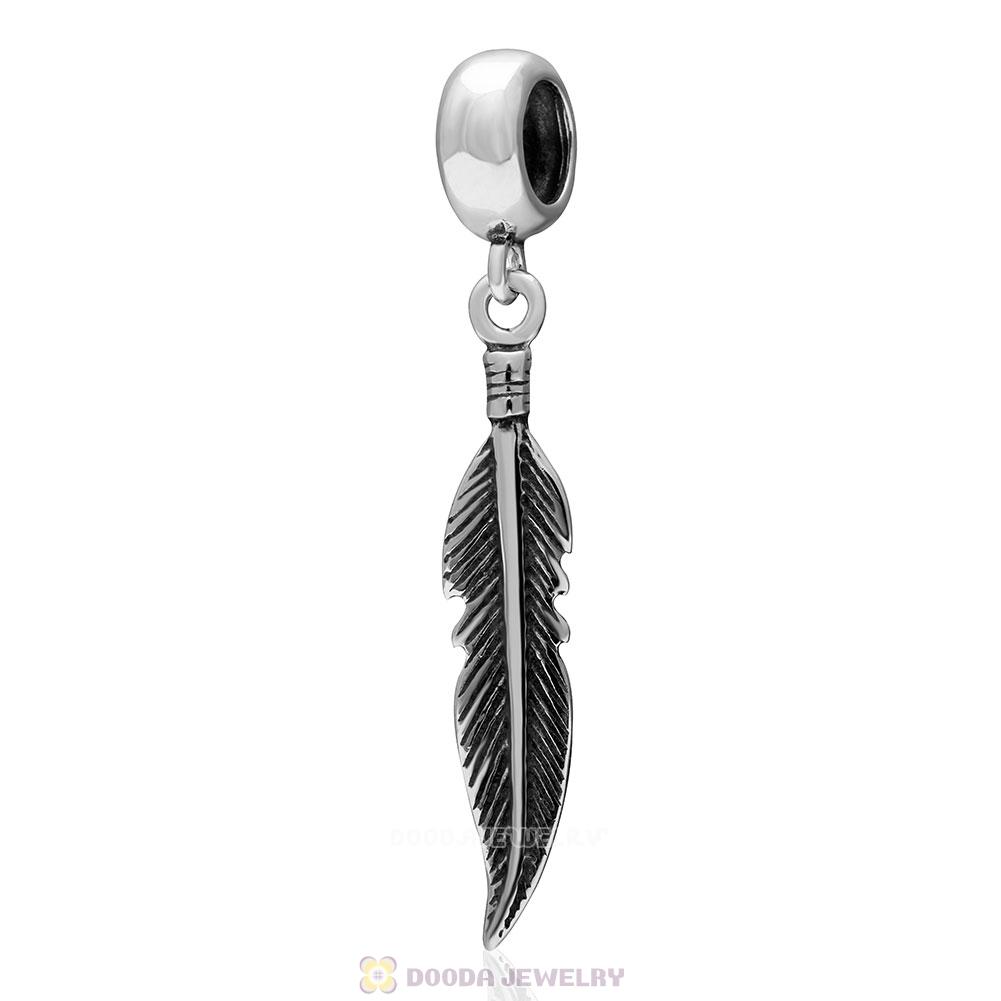 925 Sterling Silver Charm Feather Dangle Pendant