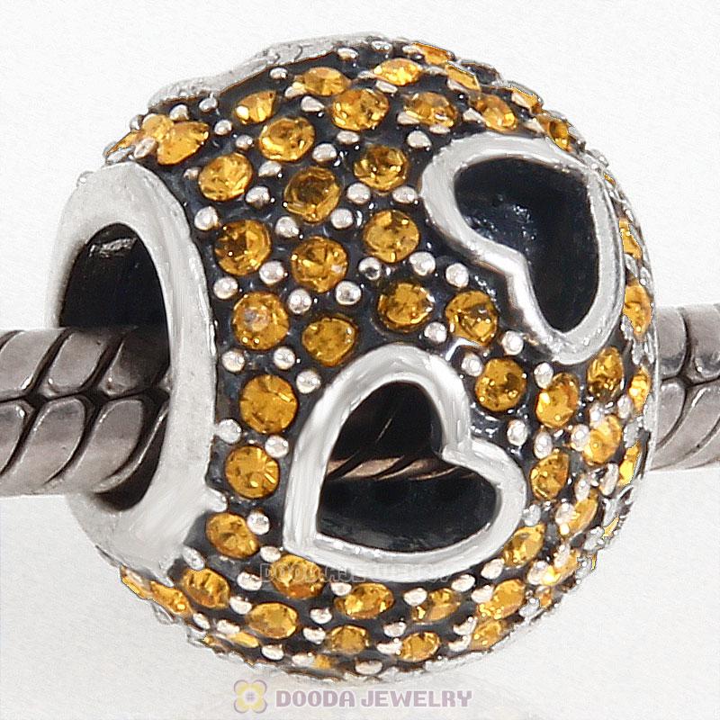 Sterling Silver Tumbling Hearts Charm with Topaz Austrian Crystal