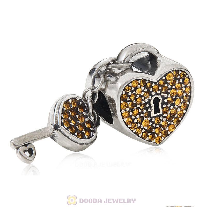 Sterling Silver Locks of Love Charm with Topaz Austrian Crystal