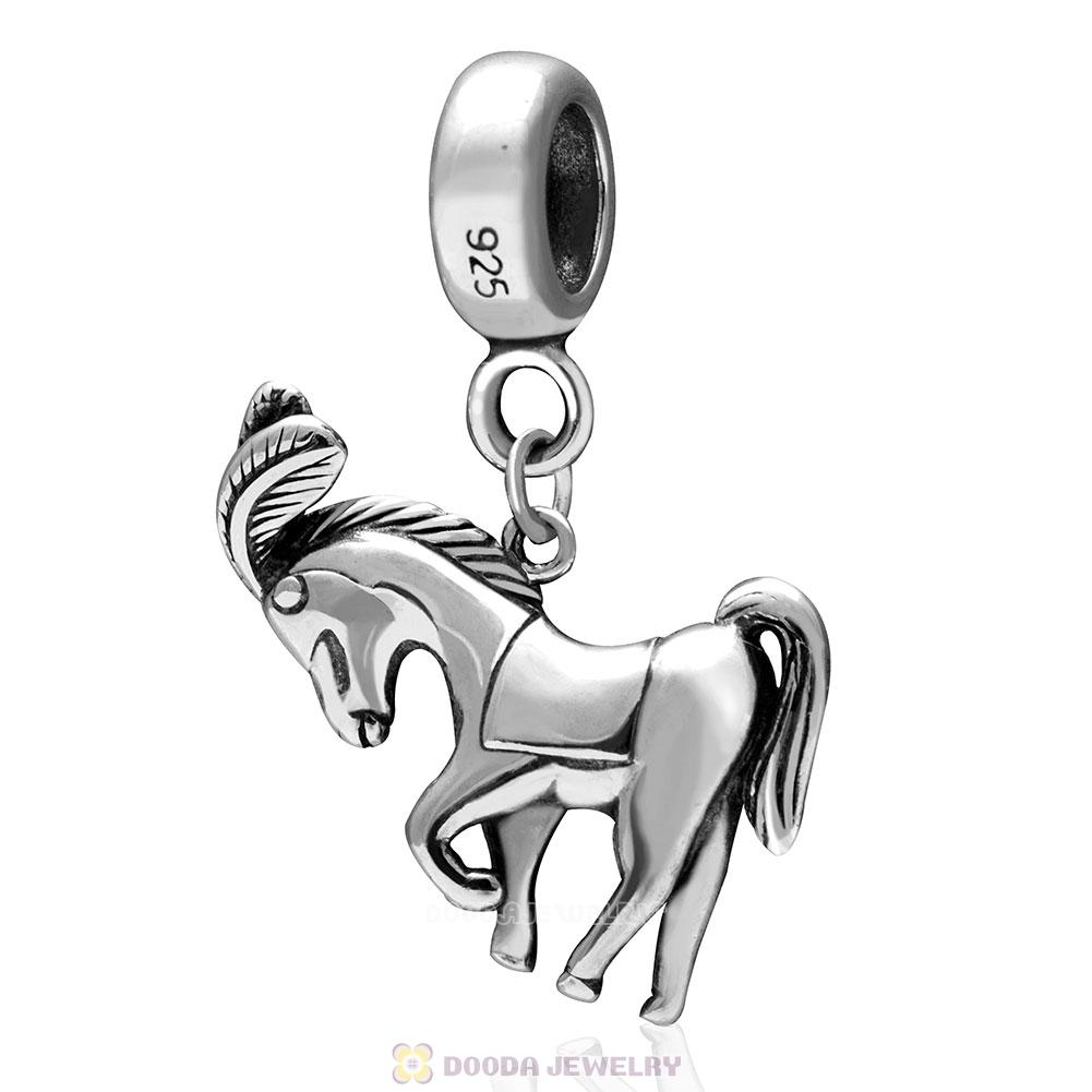 925 Sterling Silver Horse Dangle Bead Pendant
