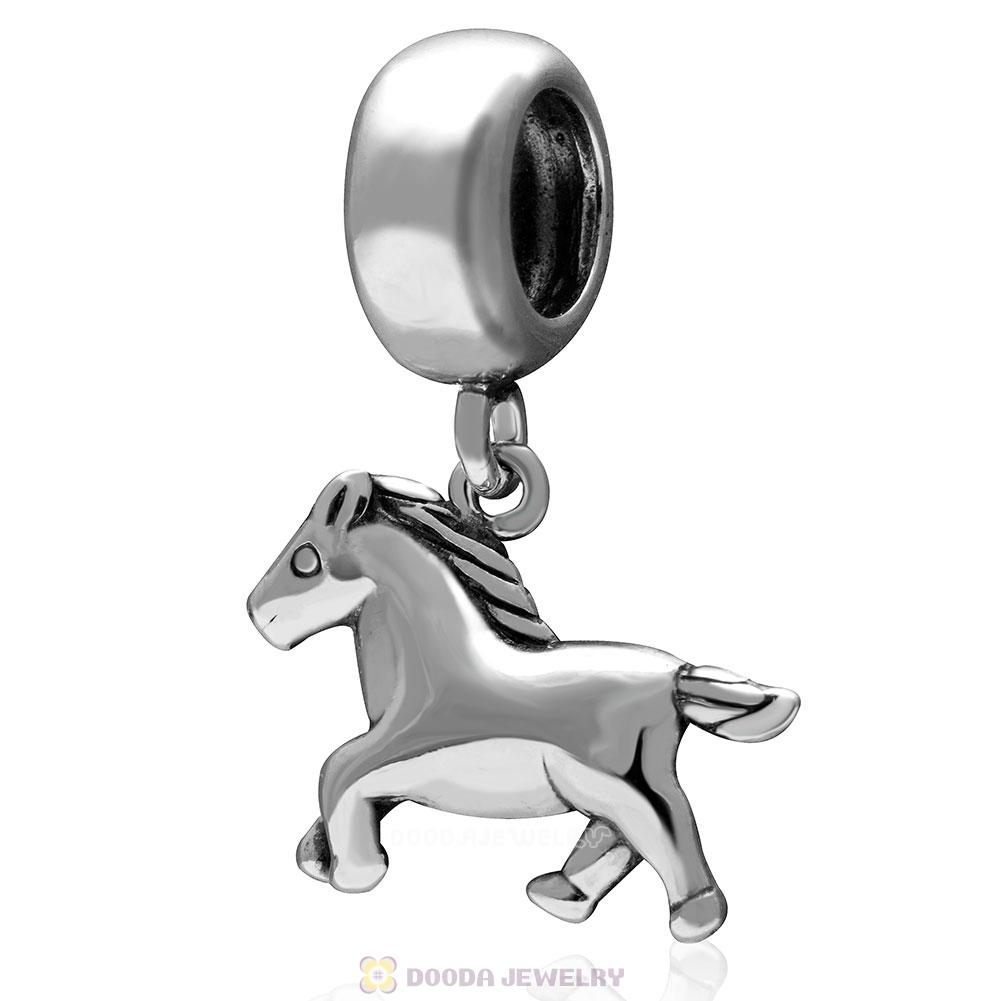 925 Sterling Silver Running Horse Dangle Charm Pendant