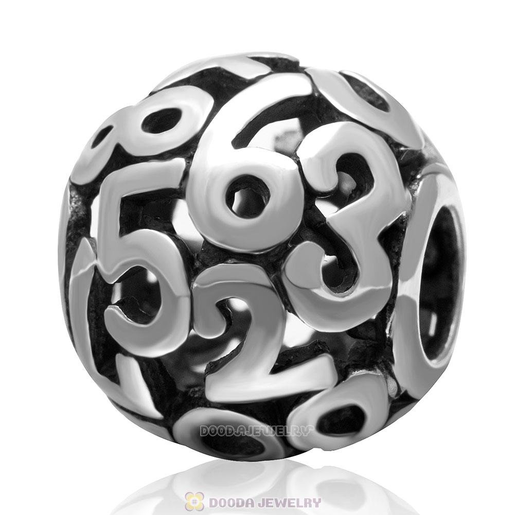 925 Sterling Silver 0 to 9 Combination Number Charm European Bead
