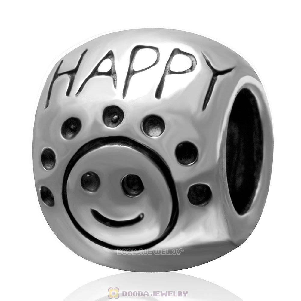 925 Sterling Silver Don't Worry Be Happy Face European Bead Charm