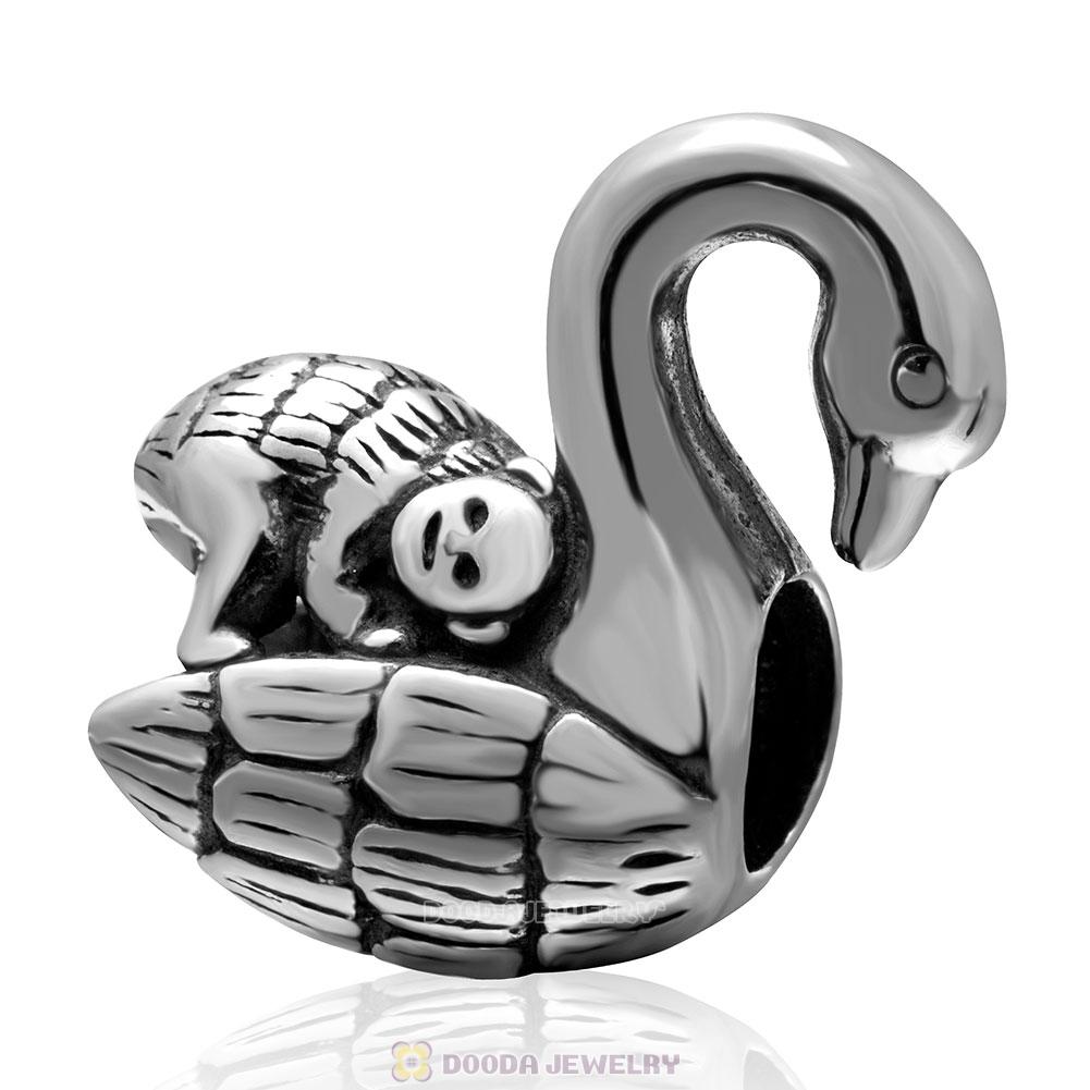 925 Sterling Silver Monkey Swan Bird Ride Bead Charm
