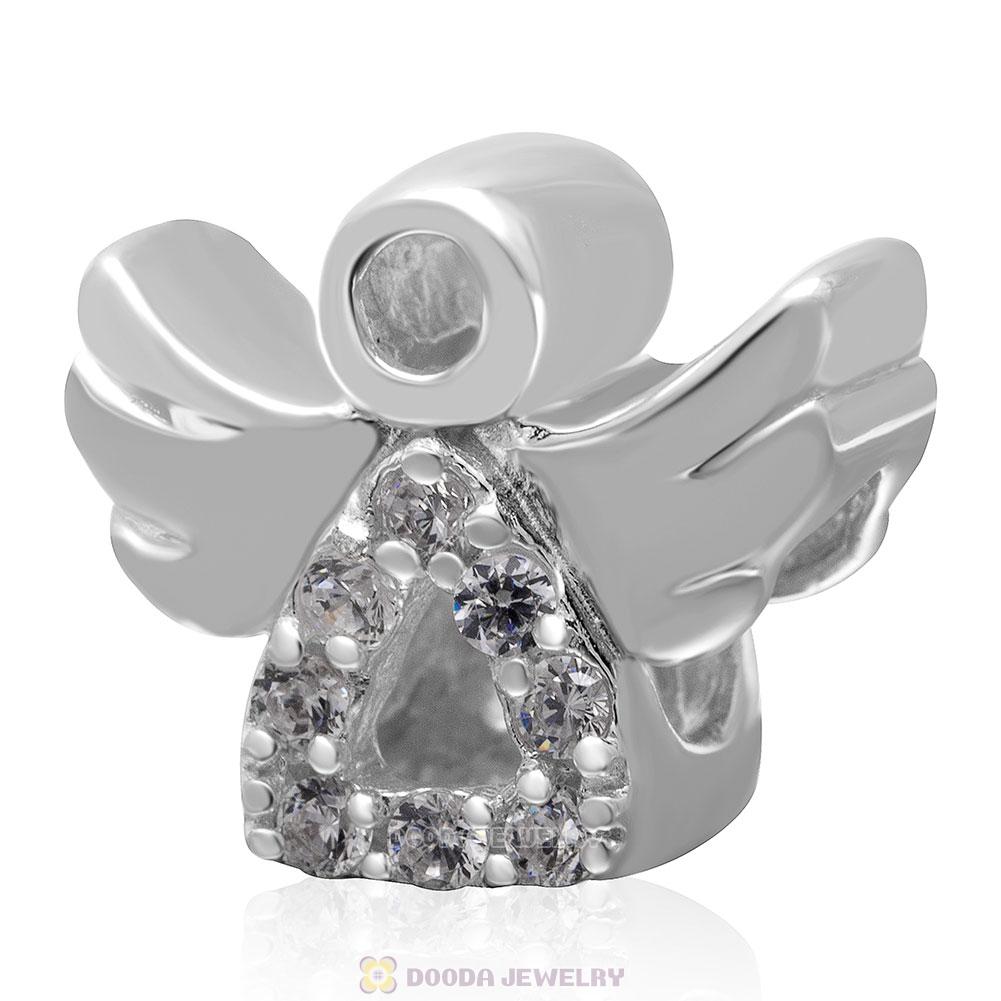 925 Sterling Silver Lovely Angel Clear CZ Charm Bead