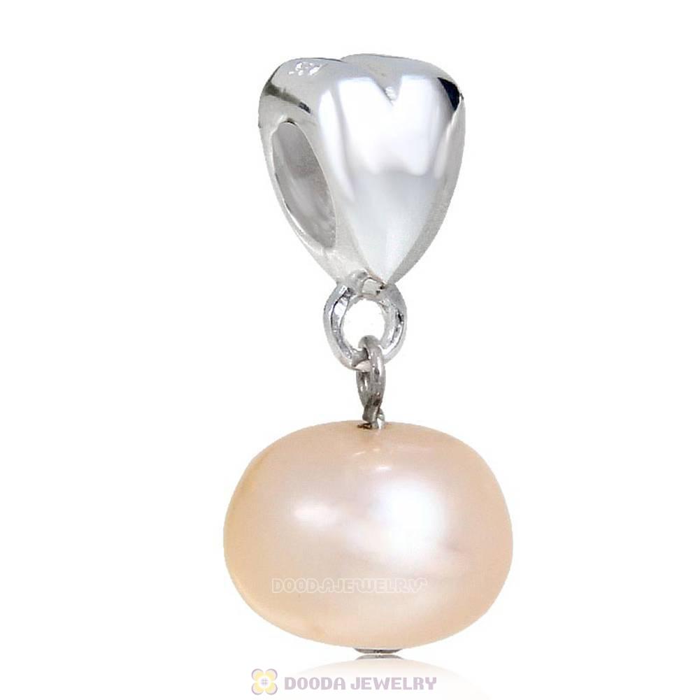 Sterling Silver Heart Charms with 10mm Nature Freshwater Pearl fit European Largehole Jewelry Jewelry