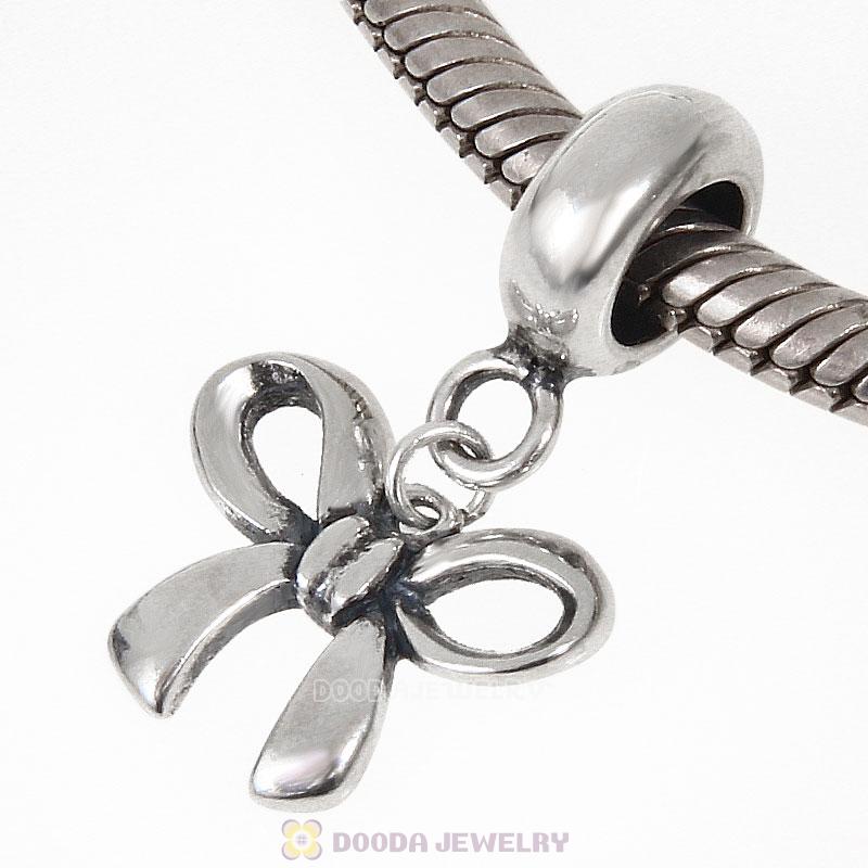 925 Sterling Silver Lucky Ribbon Bow Charm Pendant