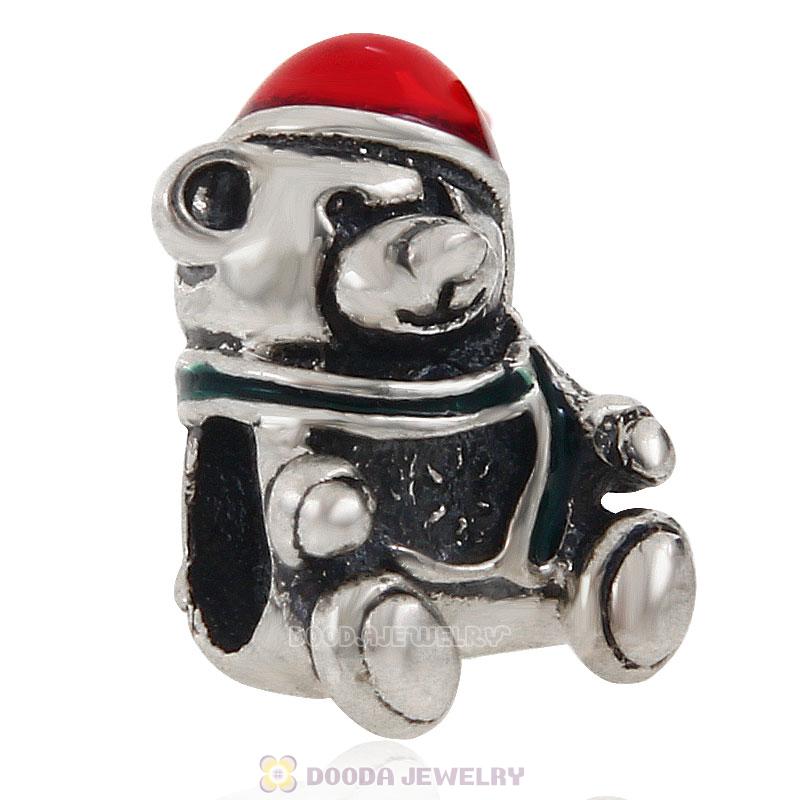 925 Sterling Silver Christmas Bear Wearing Red Hat Charm Bead