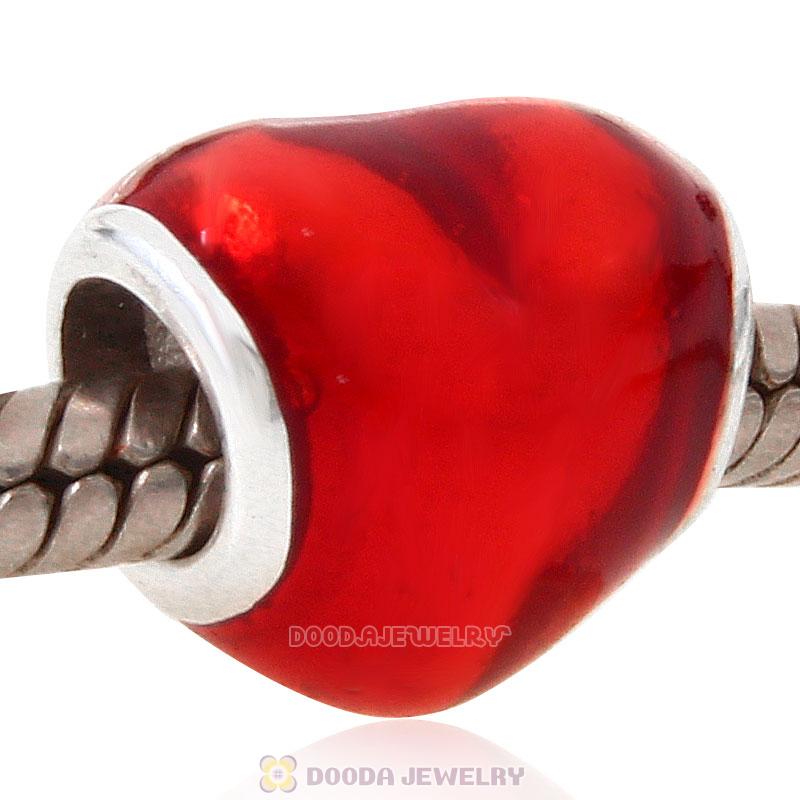925 Sterling Silver In My Heart Charm Bead with Red Enamel