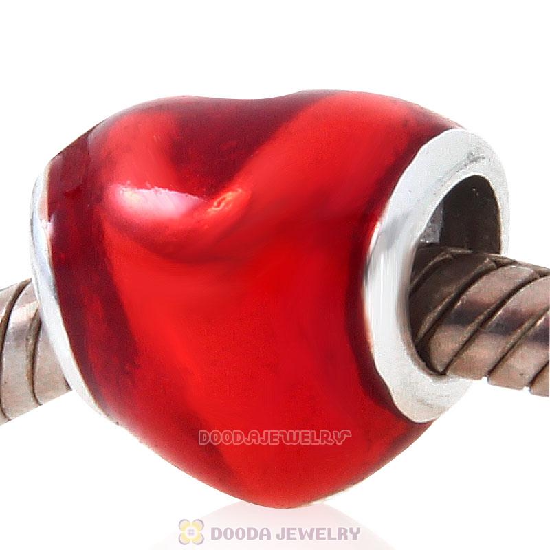 925 Sterling Silver In My Heart Charm Bead with Red Enamel