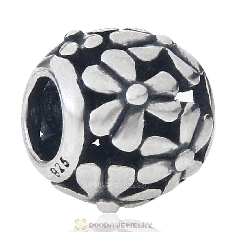 925 Sterling Silver Embossed Flower Charm Bead