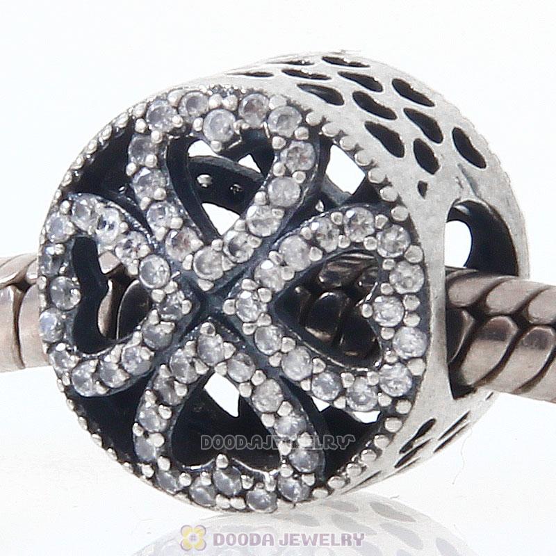 925 Sterling Silver Petals of Love Charm Bead with Clear Cz