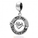 925 Sterling Silver To My Valentine with Heart Love Dangle Bead Pendant 