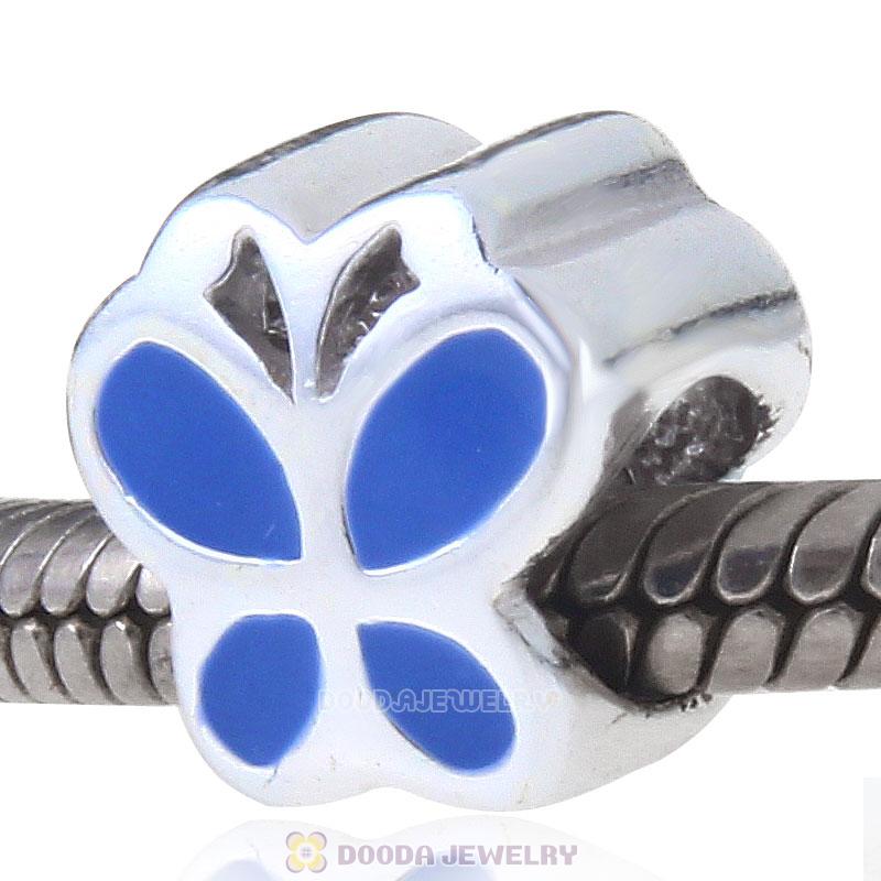 925 Sterling Silver Blue Butterfly Charm Bead with Enamel