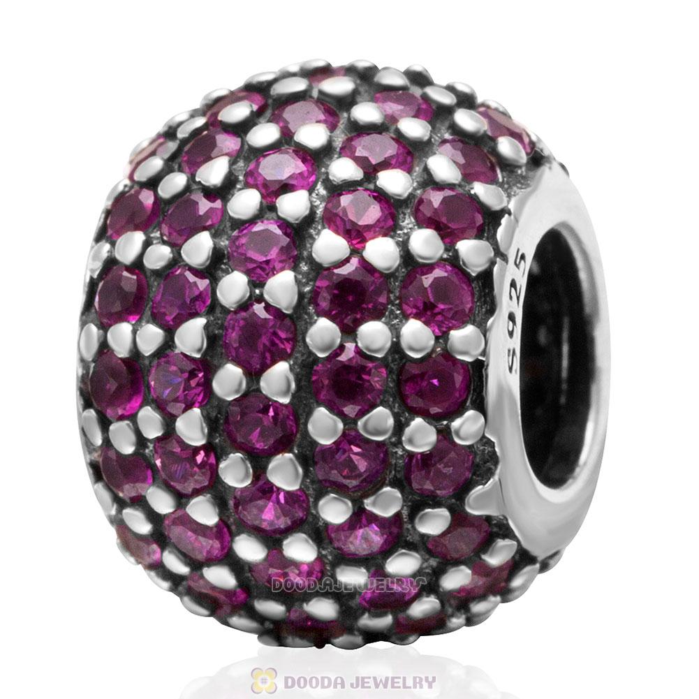 925 Sterling Silver Purplish Red Pave Lights with Fuchsia CZ Bead