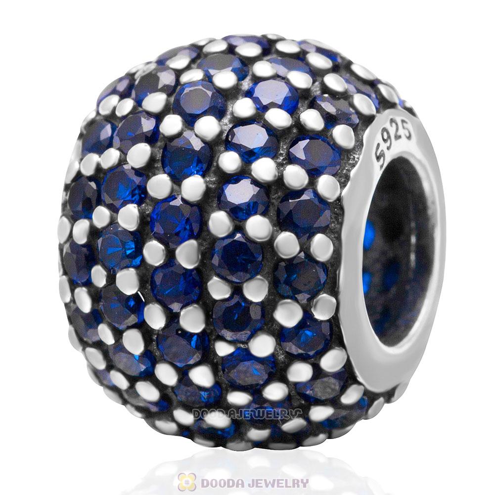 925 Sterling Silver Blue Pave Lights with Sapphire CZ Bead