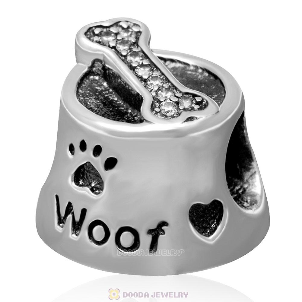 925 Sterling Silver Woof with Clear CZ Charm Bead